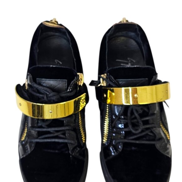 Giuseppe Zanotti Mens Metal Strap Low Top Velvet Shoes, Black, Gold, Sz 40 /US 7 - Picture 3 of 10